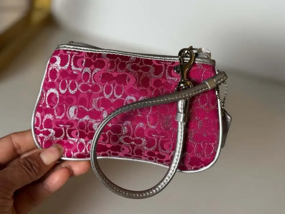 Coach Violet Lurex Opt Art Wristlet with Silver Leather Trim